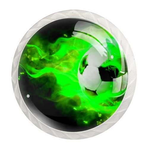ZORE_FINE5 Kitchen Cabinet Knobs Round Decorative Knobs Cabinet Closet Drawers Dresser Pull Handle 4PCS Green Flame Soccer