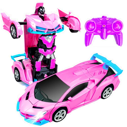 Ynybusi Remote Control Car, Transformation Car Robot Rc Cars for Kids Boys Girls Gift, 1:18 Scale Racing Car with One-Button Deformation & 360°Drifting Robot Car Toys for Boys Pink