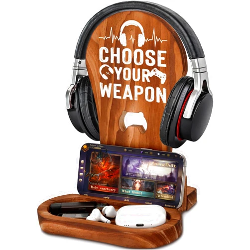 CryCarrot Gamer Gifts for Teenage Boys Fathers Day Graduation, Gaming Birthday Gifts for Men Son Boyfriend Husband Game Lover, Gamer Room Decor Wood Headset Stand for Gaming Christmas Desk Decor