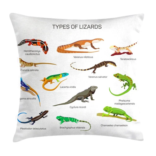 Ambesonne Reptile Throw Pillow Cushion Cover, Lizard Family Design on Plain Background Prehistoric Camouflage Exotic Creatures, Decorative Square Accent Pillow Case, 20
