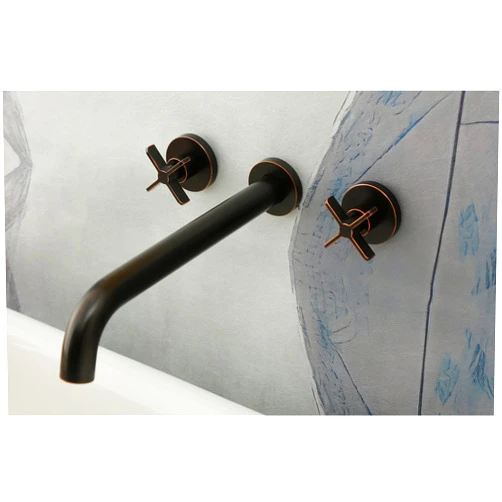 KOTTISAARI Wall Mount Tub Filler,Two Cross Handle Bathtub Faucet,Extra Long Spout Reach with High Water Flow,Brass Rough in Valve Included,Oil Rubbed Bronze