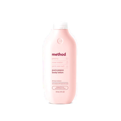 Method Body Lotion, Pure Peace, Rose Water, Peonies + Pink Sea Salt notes, 24 Hours of Moisture, 14 oz