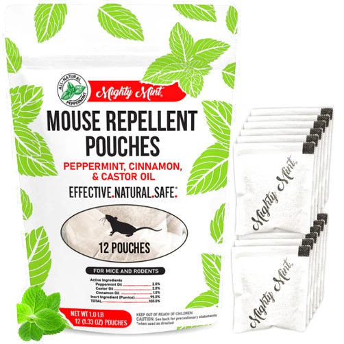 Mighty Mint Mouse Repellent Pouches, Peppermint Rodent Deterrent for Home, RV, and More, 12 Pack
