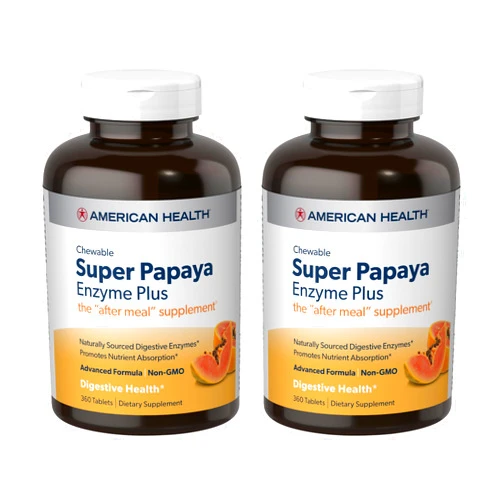 American Health Super Papaya Enzyme Plus - 360 Chewable Tablets, Pack of 2 - The After-Meal Supplement - Non-GMO - 240 Total Servings