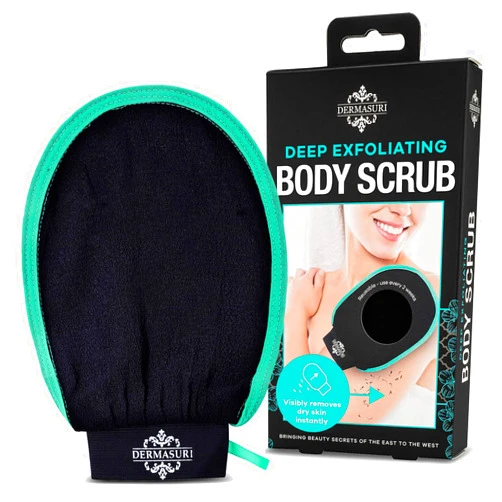 Dermasuri Deep Exfoliating Glove - Exfoliating Mitt Body Scrubber - Korean Skin Scrubber Exfoliator & Dead Skin Remover - Keratosis Pilaris Scrub - Spray Tan Remover - Shower Skincare (1 Pack)