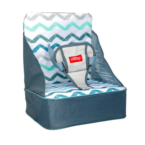 Nuby Easy Go Booster Seat - Travel Booster Seat for Babies and Toddlers - Holds Up To 50 Pounds - 9+ Months - Gray Chevron