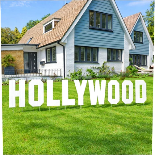 Victory 18-Inch Hollywood Yard Sign Letters with Stakes by VictoryStore, Solid White Corrugated Plastic Lawn Signs, Non-Printed, American Made, 9 Pieces