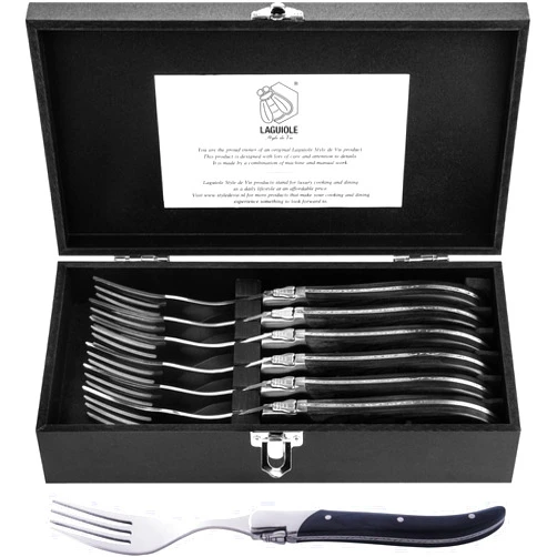 Laguiole Style de Vie Forks, Luxury Line, 6 pieces, Ebony wood, in giftbox