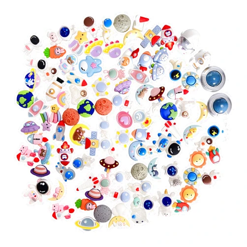Anrher 100pcs Mini Space Planet Astronaut Decoration Mixed Flatback Resin Sets for DIY Doll House Phone Case