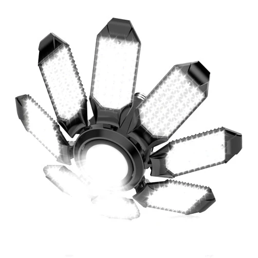 POLARPRA Garage Lights - Super Bright 25000LM Garage Lights Ceiling Led w/ 8 Deformable Panels 6500K Led Light Bulb Srew in E26/E27 Socket with Adjustable Center Spotlight for Barn Workshop Attic