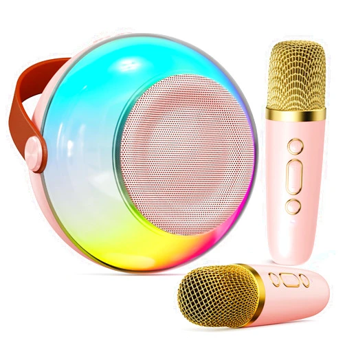 JAUYXIAN Mini Karaoke Machine for Kids Adults, Portable Bluetooth Speaker with 2 Wireless Microphones, Karaoke Toys for Family Party, Birthday Gifts for Girls Ages 4, 5, 6, 7, 8, 9, 10, 12+ (Pink, 2 Mics)