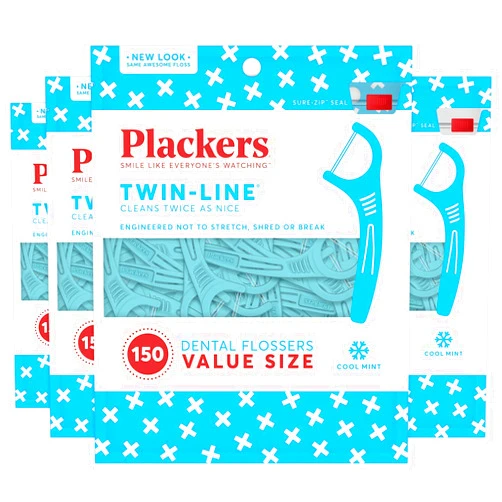 Plackers Twin-Line Dental Floss Picks, 150 Count (Pack of 4)