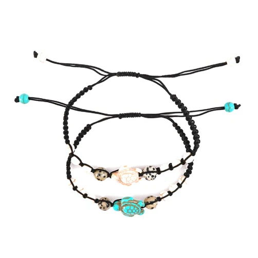 Fuqimanman2020 2pcs Bohemian Turquoise Turtle Beaded Braided Bracelet Set Adjustable String Strand for Women Summer Beach Holiday Jewelry