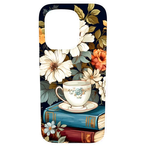 Books Coffee and Flowers Vintage Library iPhone 15 Pro Books Coffee and Flowers Vintage Library Bibliomane lovers Case