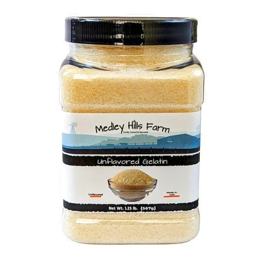 Medley Hills Farm Unflavored Gelatin by Medley hills farm 1.25 lbs. in Reusable Container - Gelatin powder unflavored thickening agent. Made in USA.