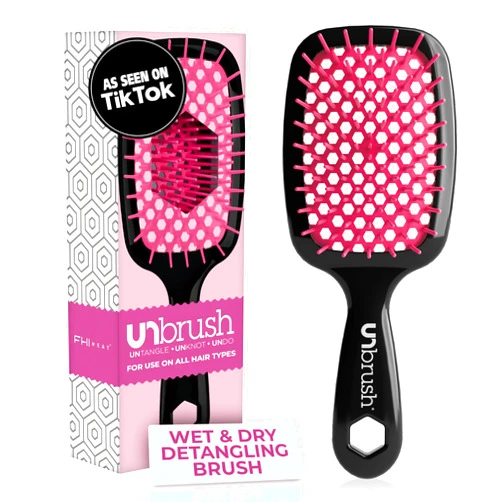 FHI Heat UNbrush Detangling Brush for Pain-Free Brushing on All Wet or Dry Hair Types — Durable DuoFlex Anti-Static Bristles, Lightweight Handle, Vented Hair Brush