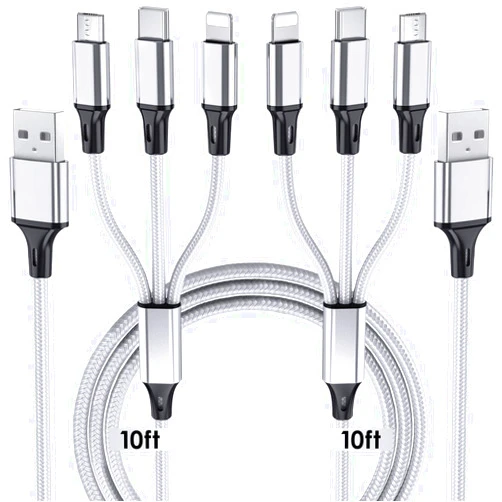 Puxnoin Multi Charging Cable, 10ft 2Pack Multi Phone Charger Cable Braided Universal 3 in 1 Charging Cord Extra Long Multiple USB Cable with USB C, Micro USB Port Connectors for Cell Phones and More