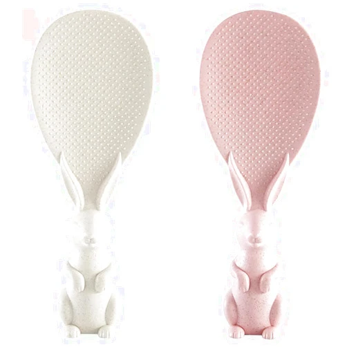 SKQIT 2 Pieces Creative Cute Rabbit Rice Spoon, Non Stick Rice Paddle, Bunny Shape Stand Up Serving Rice ShovelBeigeandPink One Size