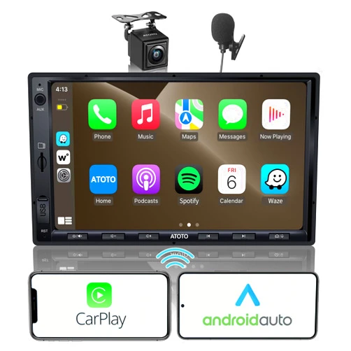 ATOTO [Upgrade] ATOTO Double Din Car Stereo with Wireless CarPlay,Wireless Android Auto,7in IPS Touchscreen,Bluetooth,Phone Mirroring,HD LRV Camera,USB Video & Audio,F7G2A7WE-S01