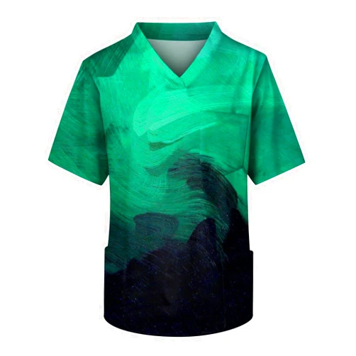 JCCDMZSL Scrubs for Men Hawaiian Elements Printed Plus Size Short Sleeve V Neck Light Weight Nurse Uniform Gradient Tops