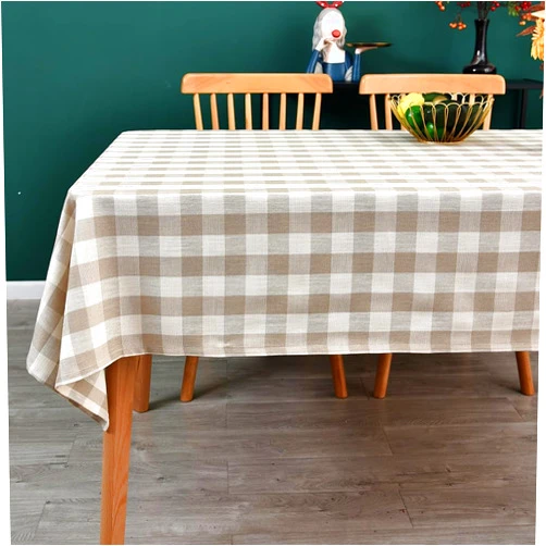 Yofori Gingham Tablecloth Rectangle Table Cloth Heavy Duty Cotton Checkered Table Cover for Spring Picnic Kitchen Dining(C-Beige, 52x52 inch)
