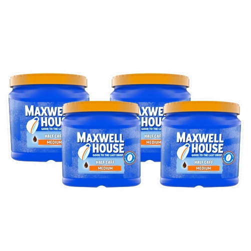 Maxwell House Half Caff Medium Roast Ground Coffee with 1/2 the Caffeine (25.6 oz Canister) (Pack of 4)