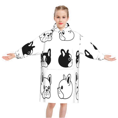 Oicvrct Cartoon Pet Dog Blanket Hoodie Sweatshirt, Oversized With Sleeves And Giant Pocket, Cozy Hoodie For Adult Kids