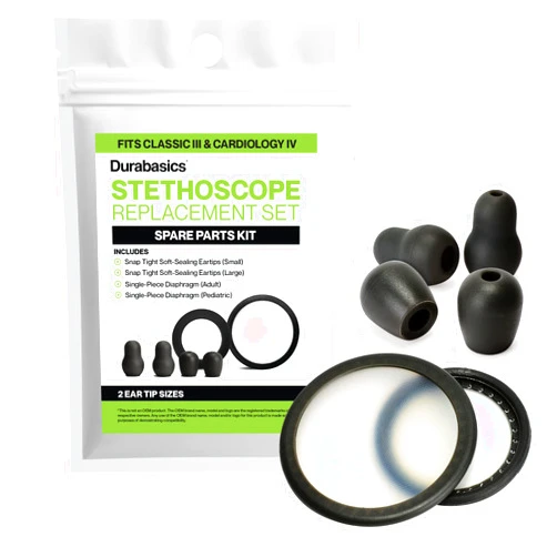Durabasics Classic 3, Cardiology 3 & Cardiology 4 Stethoscope Accessories Kit for Littman Stethoscope Replacement Parts & Littmann Stethoscope Parts - Fits Classic III, Cardiology III & IV - Black