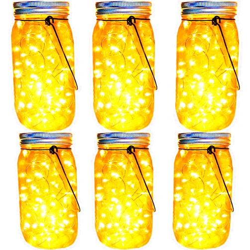 Aikeve Solar Mason Jar Lights 30 Led,6 Pack Large-Size Solar Hanging Glass Jar Starry Fairy Lights,Solar Lanterns for Outdoor Patio Party Garden Decor Lights (Jars and Handles Included)