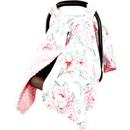 DILIMI Car Seat Cover Baby Girl, Minky Warm Winter Car Seat Covers for Babies, Peekaboo Opening Infant Car Seat Cover, Nursing Cover Carseat Canopy, Pink Flower