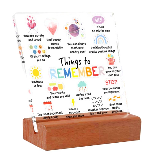 LNOKRIM Mental Health Reminders Gifts, Mental Health Office Decor, School Counselor Gifts, Counseling Office Must Haves, Anxiety Therapy Acrylic Sign With Wooden Stand, Motivational Gifts for Teens Kids