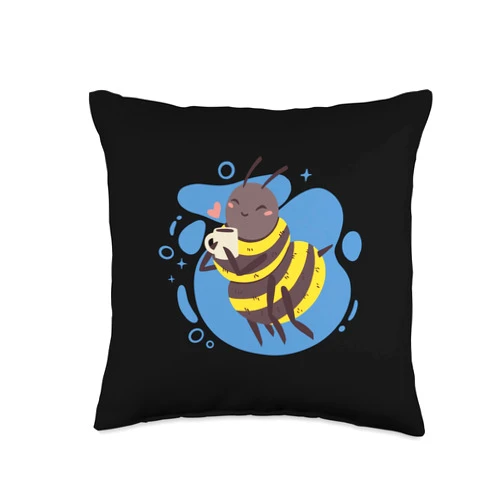 Bienenkönigin Bienenvolk, lustige Sprüche Fun Colourful bee with Tea Cup Beekeepers Throw Pillow, 16x16, Multicolor
