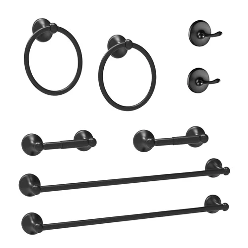 Chihod 8-Pieces Bathroom Hardware Set, 14/24 Towel Bar for Bathroom, Towel Ring Wall Mounted, Matte Black Toilet Paper Holder, Robe Towel Hooks Steel, Hand Towel Holder, Bathroom Accessories Set