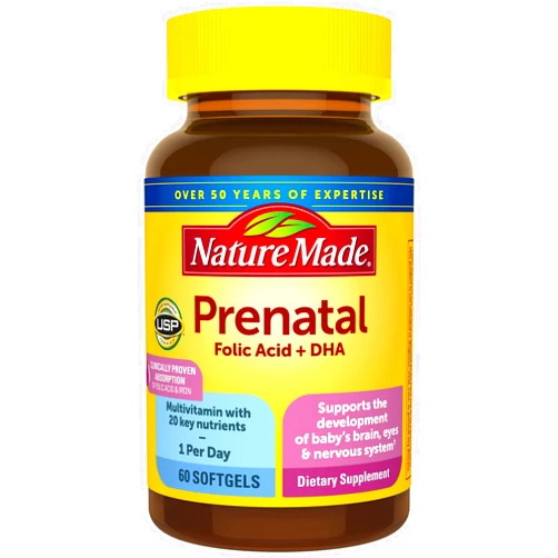 Nature Made Prenatal with Folic Acid + DHA, Prenatal Vitamin and Mineral Supplement for Daily Nutritional Support, 60 Softgels, 60 Day Supply
