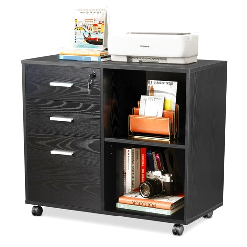DEVAISE 3-Drawer Wood File Cabinet with Lock, Mobile Lateral Filing Cabinet, Black