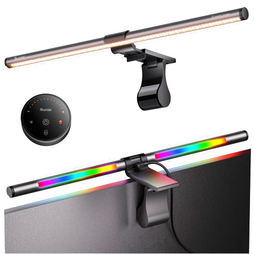 Quntis RGB Pro+ Monitor Light Bar with Remote, 15 Modes Gaming Backlight, 4 Colors & Brightness Dimmable Fronlight, 20