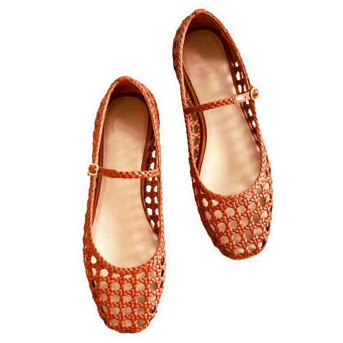 Molozoey Woven Mesh Ballet Flats for Women with Metal Buckle Strap Ballerina Flat Shoes Comfortable Round Toe Mary Jane Flat.