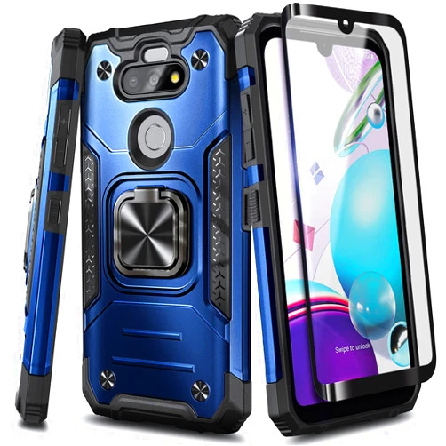 NZND Case for LG Phoenix 5, K31 Rebel (L355DL) with Tempered Glass Screen Protector, [Military-Grade] Full-Body Protective Case Cover for LG Aristo 5/Tribute Monarch/K8X/Fortune 3/Risio 4 (Blue)