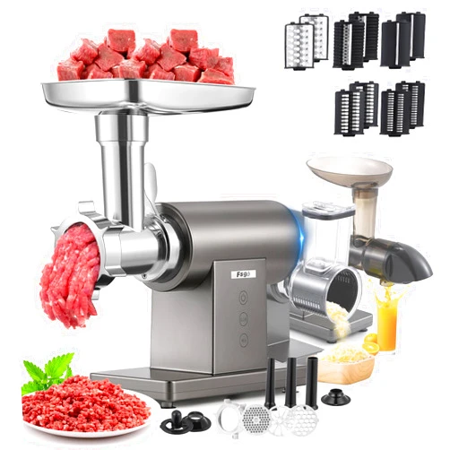 Flyseago Meat Grinder Electric 3200W Meat Mincer Chopper Machine Multifunctional with Cutting Blade 3 Grinding Plates 3 Sausage Stuffers Kubbe Kit Juicer Cheese Grater Veggie Shredder
