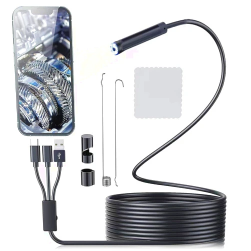 OKUBOX Endoscope Camera with Light, 1280P HD Borescope with 6 LED Lights, 3 in 1 Snake Camera, IP67 Waterproof 16.4FT Semi-Rigid Cord for Pipe Inspection,7.9mm Industrial Endoscope for Android,iPhone and PC