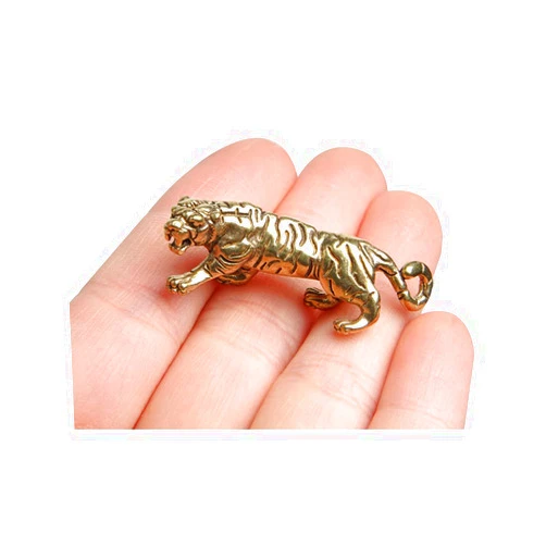 Acxico 1Pcs Antique Copper Tiger King Figurines Home Decor Accessories Vintage Brass Animal Ornaments Desk Decorations