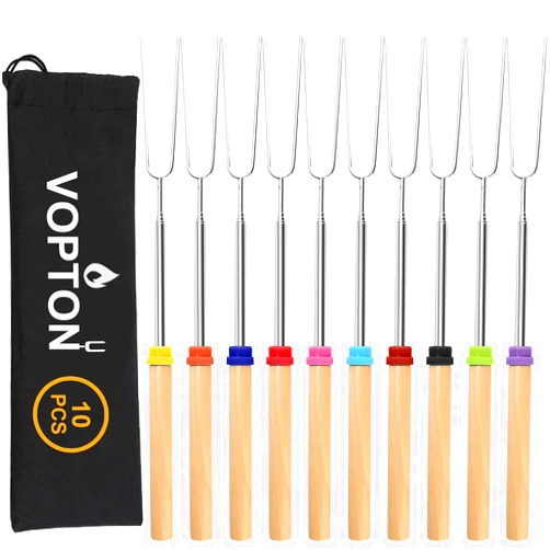 VOPTON 10 Pcs Marshmallow Roasting Sticks for Fire Pit Long 32Inch, Smores Sticks Skewers, Smores Kit for Fire Pit, Premium Telescoping Hot Dog Roasting Sticks for Campfire Accessories Outside Camping VOPTON