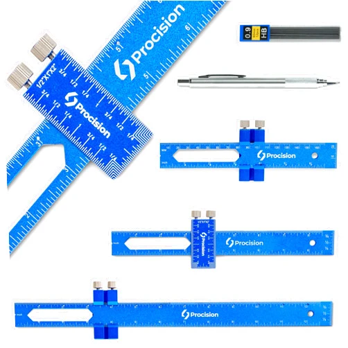 Eleon Procision Woodworking Ruler, Set of 3 (12, 8, 6 Inch), Precise Woodworking Pocket Ruler with Extra Wide 2