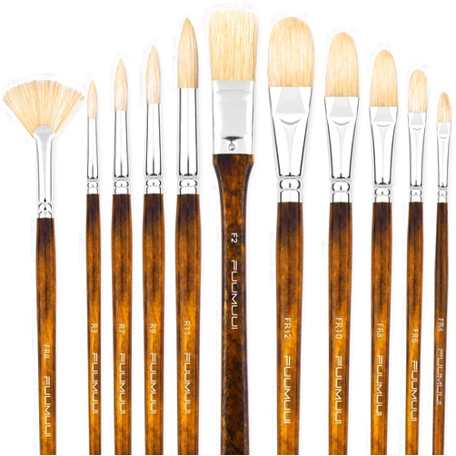 Fuumuui Professional Oil Paint Brush Set, 11pcs Superior Hog Bristle Paint Brushes Perfect for Oil Acrylic Gouache Painting