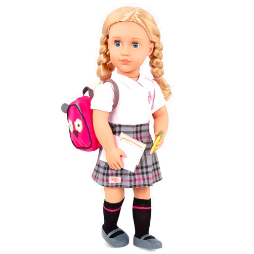 Our Generation Hally Doll – Soft 18-inch Fashion Doll with Holiday Clothing Accessories – Unique Grey-blue Eyes and Curly Blonde Hair