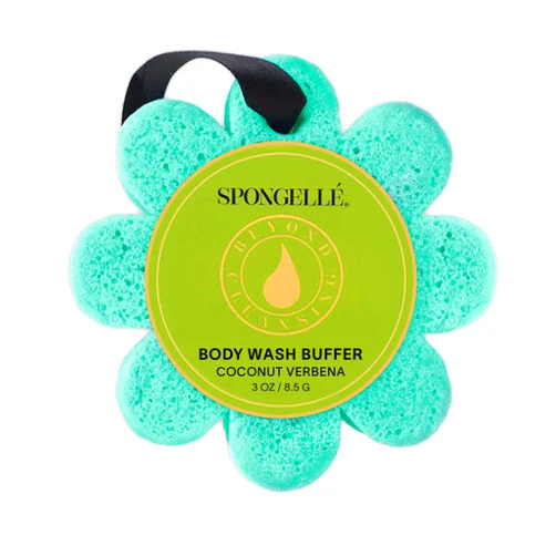 SPONGELLÉ Spongelle Coconut Verbena Wild Flower Buffer Body Scrubber | Bath & Shower Loofah for Women | Exfoliator with Body Wash Infused Sponge | 14+ uses