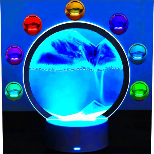Yevheniy 3D Moving Sand Art Table Lamp,360° Rotating Hourglass Decoration,16 Color Changing Sand Liquid Motion Desk Lamp,RGB Colorful Creative Sea Quicksand Moving Sand Art Picture Night Light(Blue)