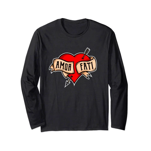 Amor Fati retro gifts for philosophers Amor Fati - Classic Nietzsche Tattoo Heart Design Long Sleeve T-Shirt