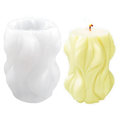 VUTEHO 3D Twisted Wave Pillar Candle Molds Silicone, DIY Wave Pillar Candle Molds for Candle Making Soy Wax Soap Polymer Clay Plaster Epoxy Resin, Pillar Silicone Moulds for Christmas Gifts Home Decor