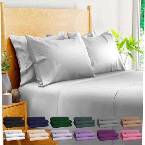 BAMPURE Luxury Series 6 Pcs Queen Sheet Set - 100% Pure Viscose derived from Bamboo Sheets Queen Size - Super Soft Queen Cooling Sheets for Hot Sleepers - Up to 16’’ Deep Pocket Queen Sheets